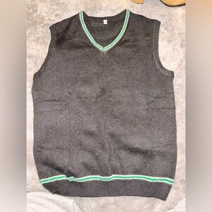 Unisex Gray Sweater Vest with Green Accents